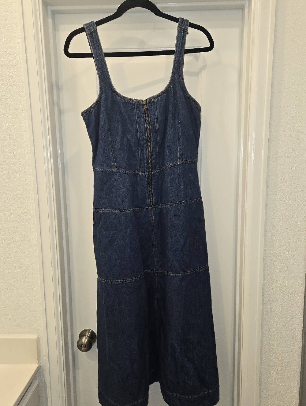 Denim Zip-Front Midi Dress - Dark Blue - Picture 2 of 8